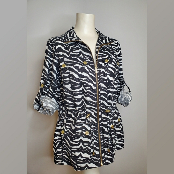Calvin Klein Linen Zebra Print Anorak Jacket - Picture 3 of 10